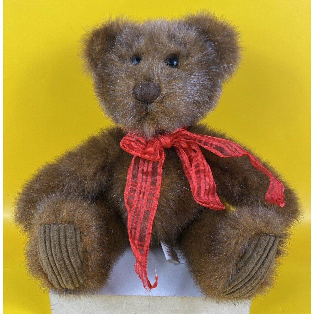 First & Main "Minky" Brown Teddy Bear Plush Mint Feet Ribbon Bow #1402 Stuffed